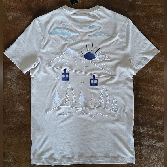 Express premium cotton t-shirt. Size small. Cream color. Embroidered graphics. - Picture 4 of 5